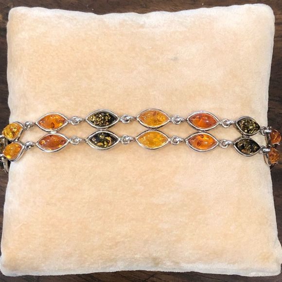 ARTISAN Double Strand Sterling Silver TriColor Amber Bracelet - Picture 2 of 10